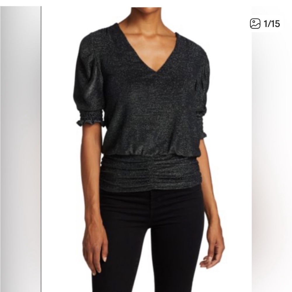 Ramy Brook Women's Metallic Knit Flora Puff Shoulder Top, L Retail $245.💕